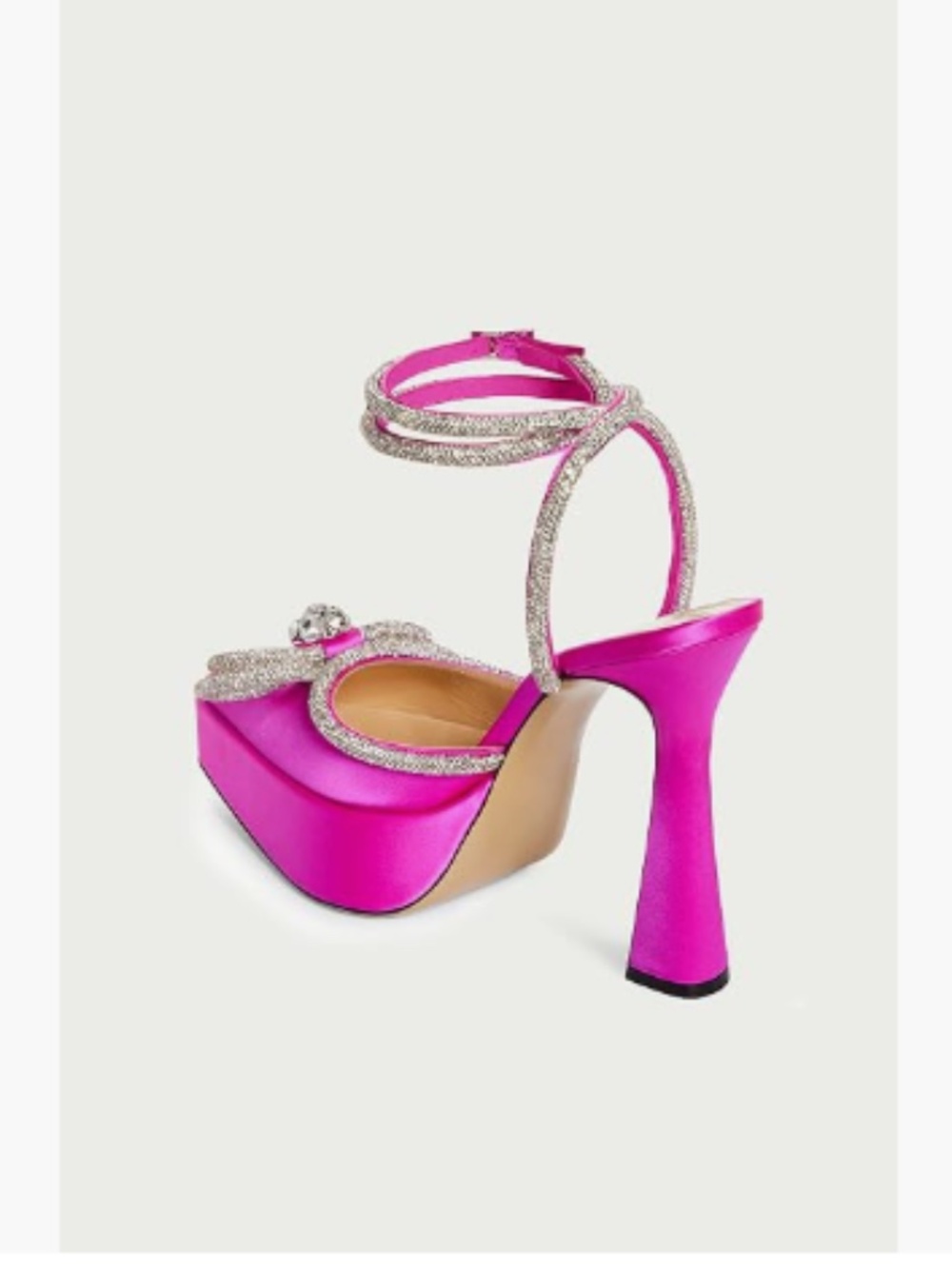 NEW Juliet Holy Pink Satin Crystal Double Bow Chunky Platform Pump Heels - Picture 5 of 14